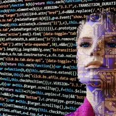 Cyfrowa twarz na tle kodu. Jak usunąć rodzica z Find My Kid? To pytanie może pojawić się w kontekście prywatności i kontroli rodzicielskiej w cyfrowym świecie.