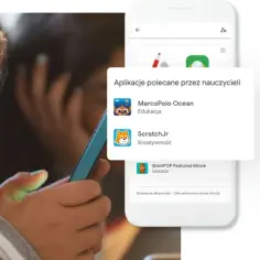 Dziecko korzysta z telefonu, na którym widać aplikacje edukacyjne. Dowiedz się, jak usunąć nadzór rodzicielski Family Link.