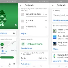 Jak zdjąć kontrolę rodzicielską Family Link? Na ekranie widać aplikację "Brajanek", która pozwala zarządzać ustawieniami telefonu, lokalizacją i limitami czasowymi.