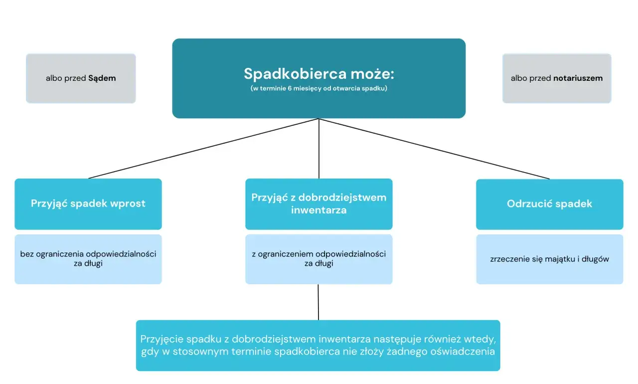 Spadkobierca może przyjąć spadek wprost (bez ograniczenia odpowiedzialności za długi), z dobrodziejstwem inwentarza (z ograniczeniem odpowiedzialności za długi) lub odrzucić spadek. Czy długi rodziców przechodzą na dzieci? Tak, ale można to ograniczyć.